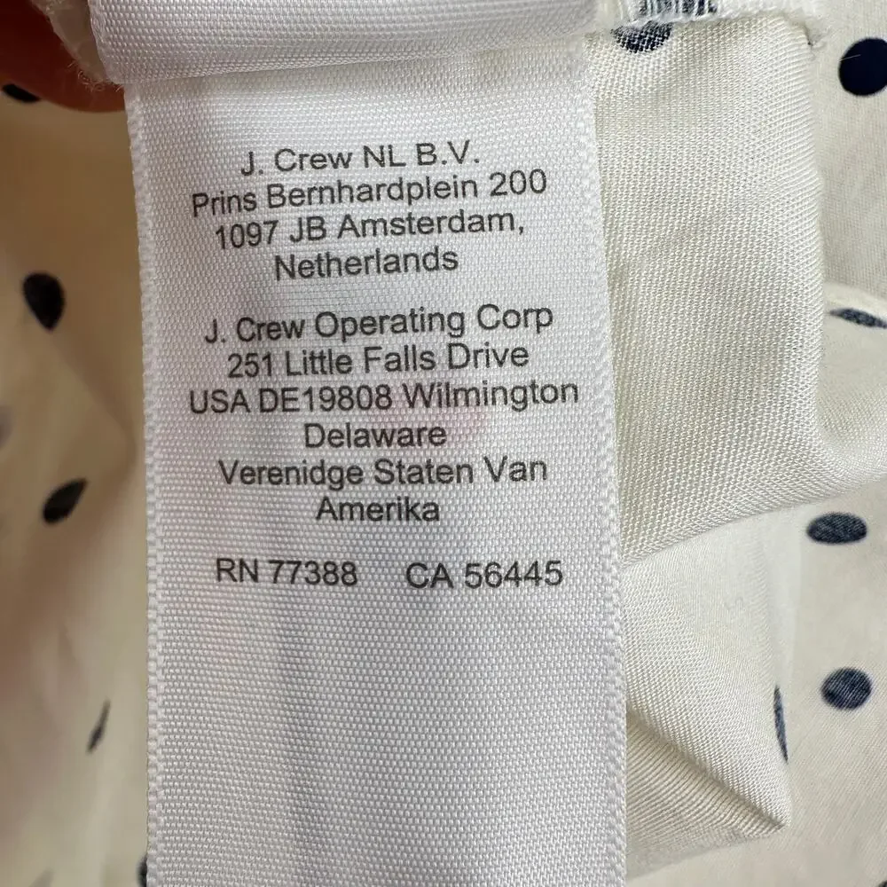 NEW J. Crew Blouse Top Button Front Polka Dot Cream Navy Large Preppy Office